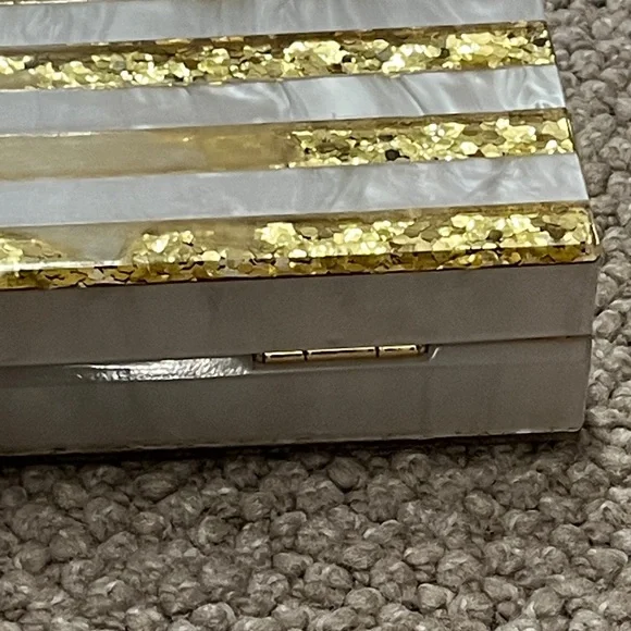 Gold and White Striped Clutch w/Gold Crossbody Chain Strap from Like Dreams - Picture 12 of 16